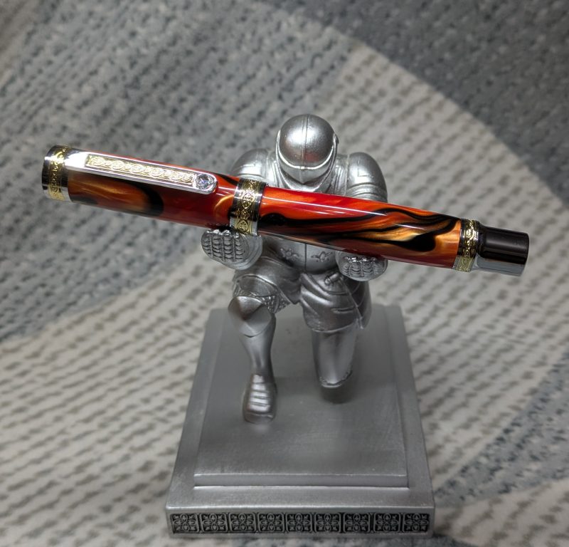 Hand turned Empress style fountain pen in shimmering orange acrylic