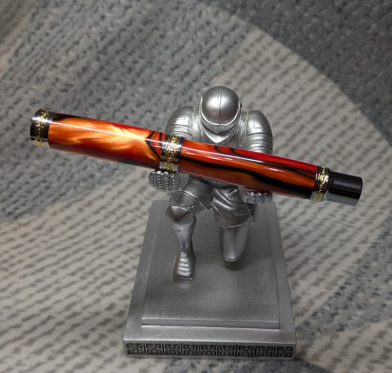 Hand turned Empress style fountain pen in shimmering orange acrylic
