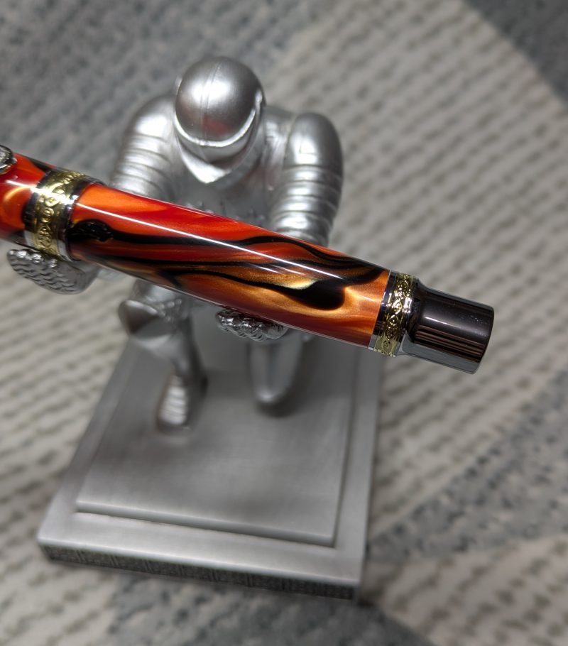 Hand turned Empress style fountain pen in shimmering orange acrylic