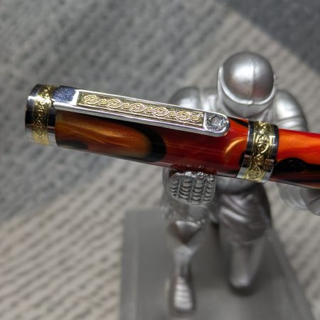 Hand turned Empress style fountain pen in shimmering orange acrylic