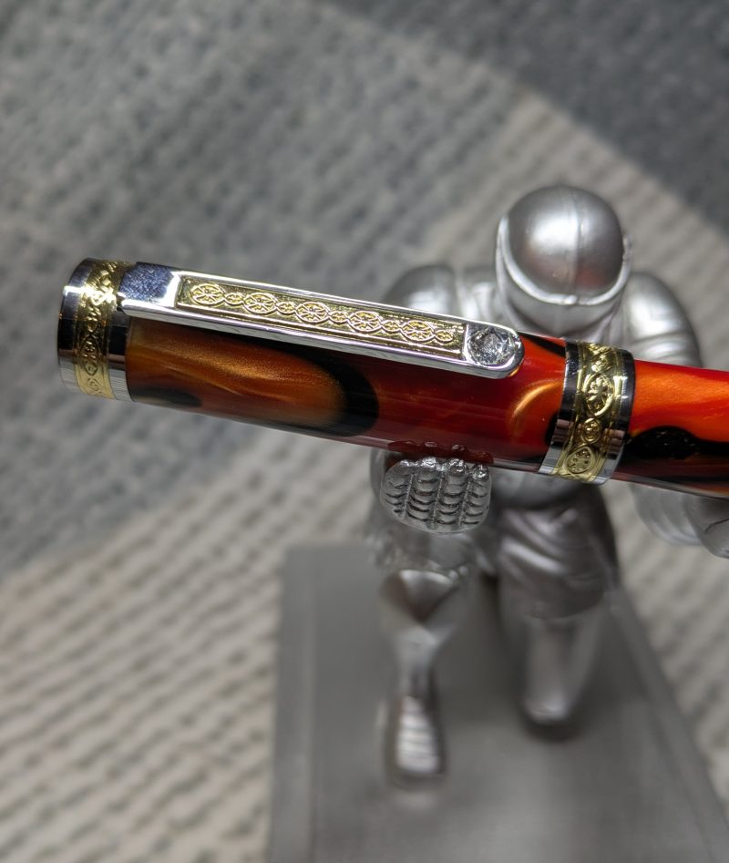 Hand turned Empress style fountain pen in shimmering orange acrylic