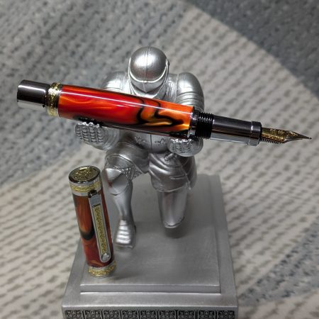 Hand turned Empress style fountain pen in shimmering orange acrylic