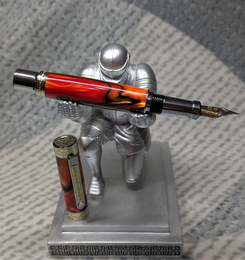 Hand turned Empress style fountain pen in shimmering orange acrylic