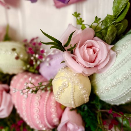 Grapevine Easter Wreath with Handmade Eggs and Luxury Ribbon, 60cm x 50cm