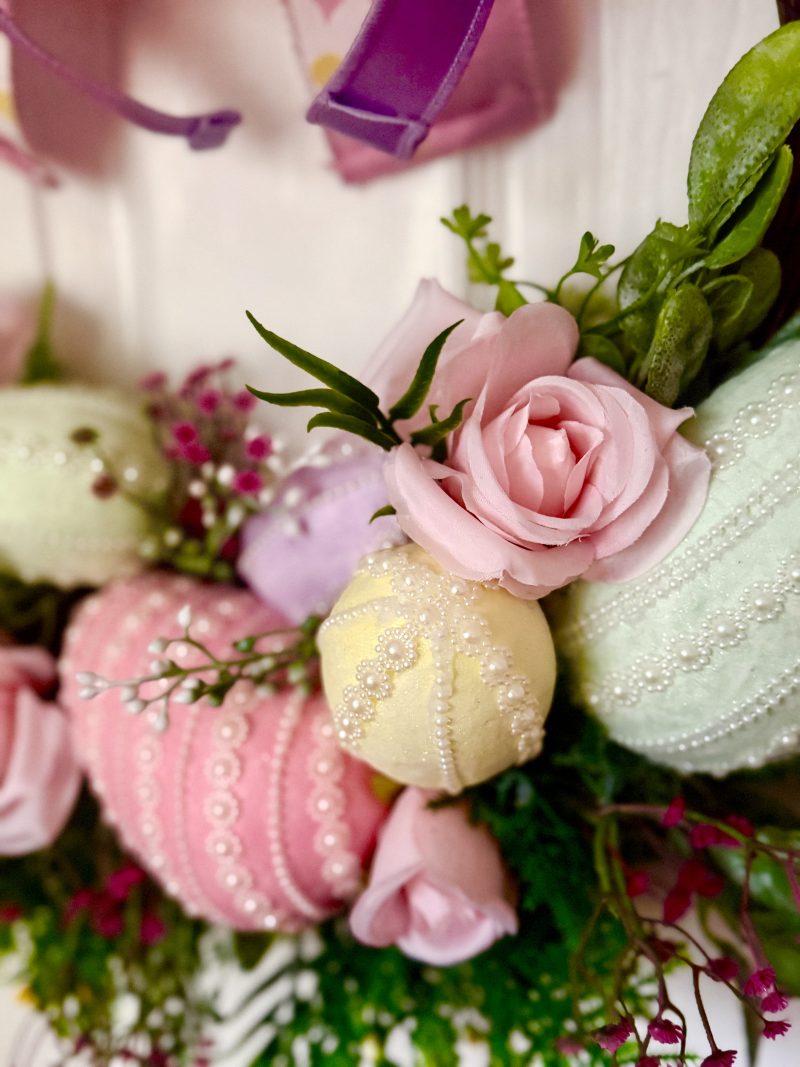 Grapevine Easter Wreath with Handmade Eggs and Luxury Ribbon, 60cm x 50cm