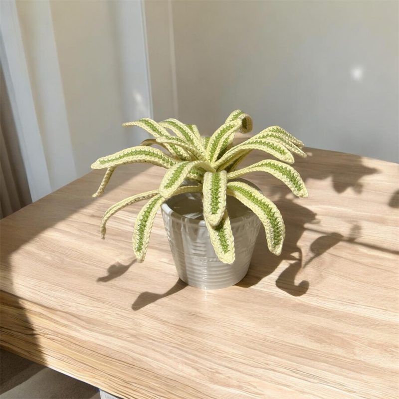 Handmade Crochet Spider Plant in Lime Green and Cream Cotton Yarn