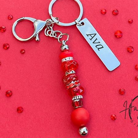 Personalised engraved beaded keyring