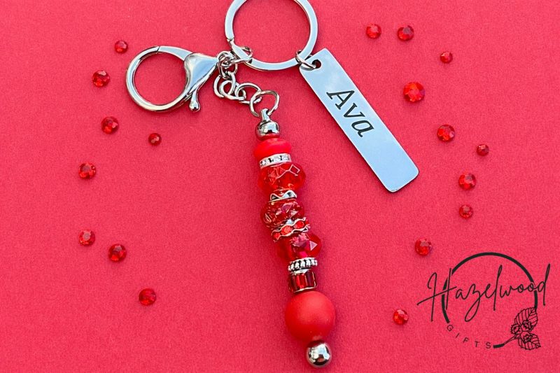 Personalised engraved beaded keyring