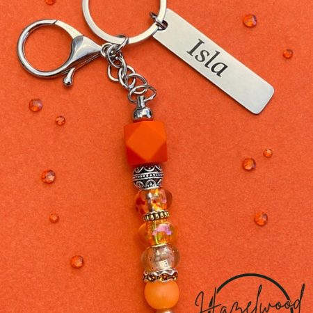 Personalised engraved beaded keyring