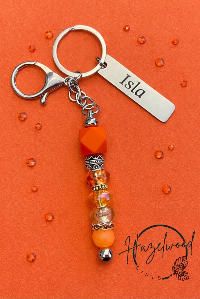 Personalised engraved beaded keyring