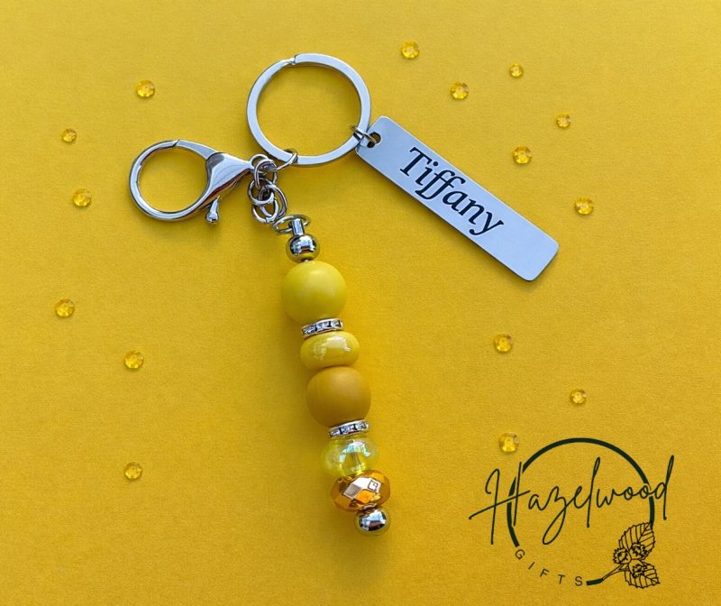 Personalised engraved beaded keyring