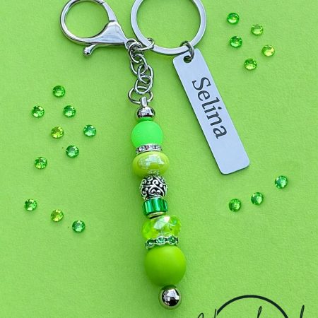 Personalised engraved beaded keyring