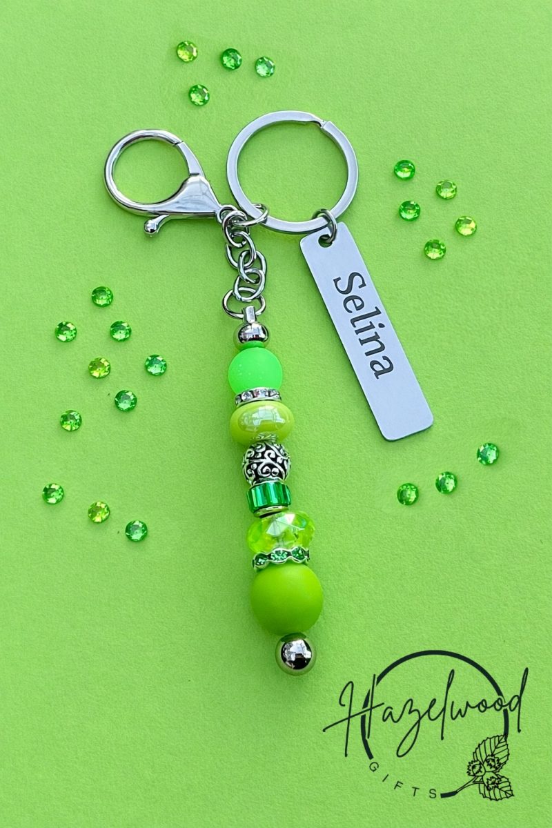 Personalised engraved beaded keyring