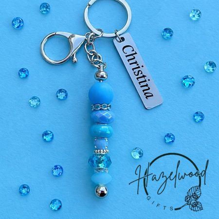 Personalised engraved beaded keyring