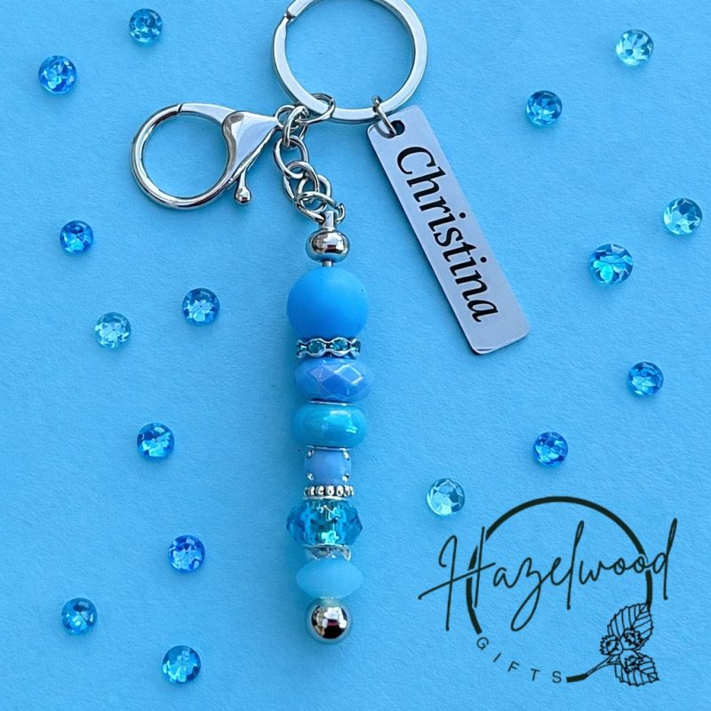 Personalised engraved beaded keyring
