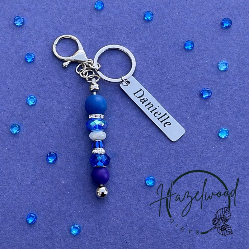 Personalised engraved beaded keyring