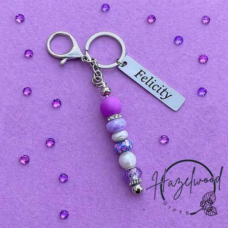 Personalised engraved beaded keyring