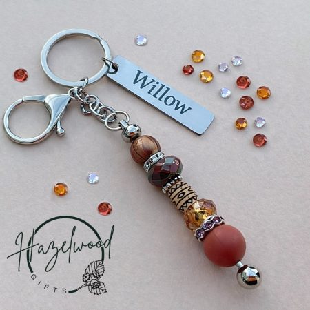 Personalised engraved beaded keyring