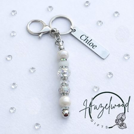 Personalised engraved beaded keyring
