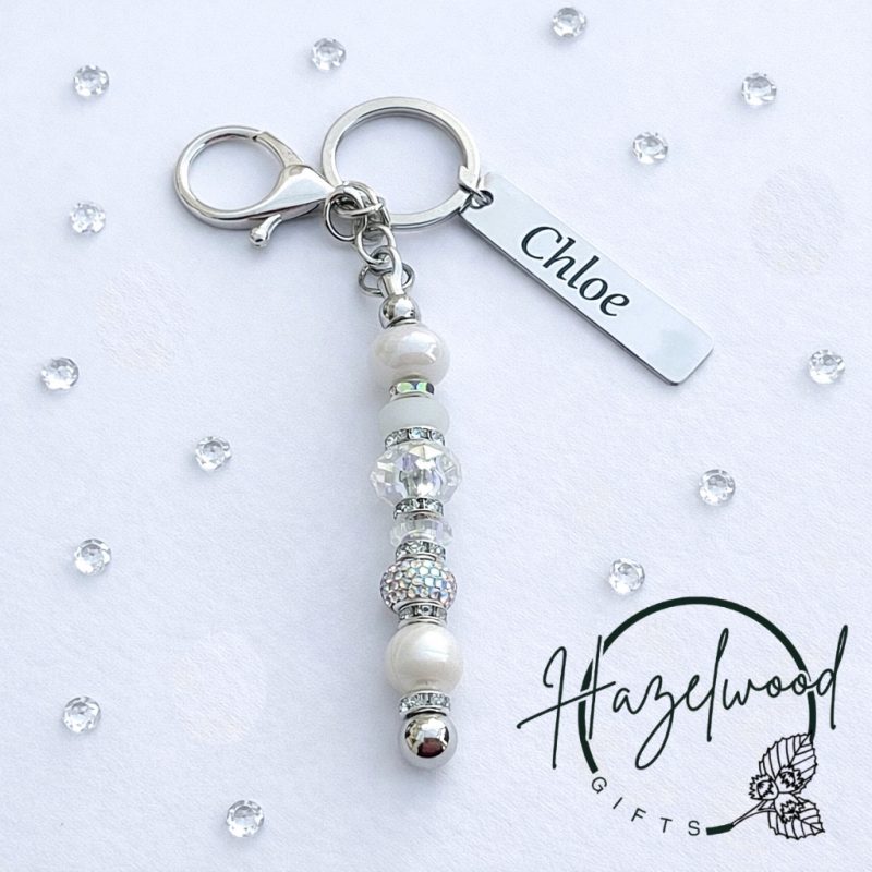 Personalised engraved beaded keyring