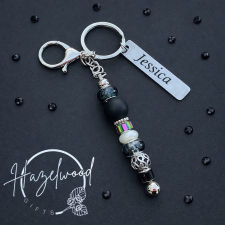 Personalised engraved beaded keyring