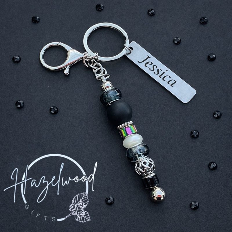 Personalised engraved beaded keyring