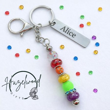 Personalised engraved beaded keyring