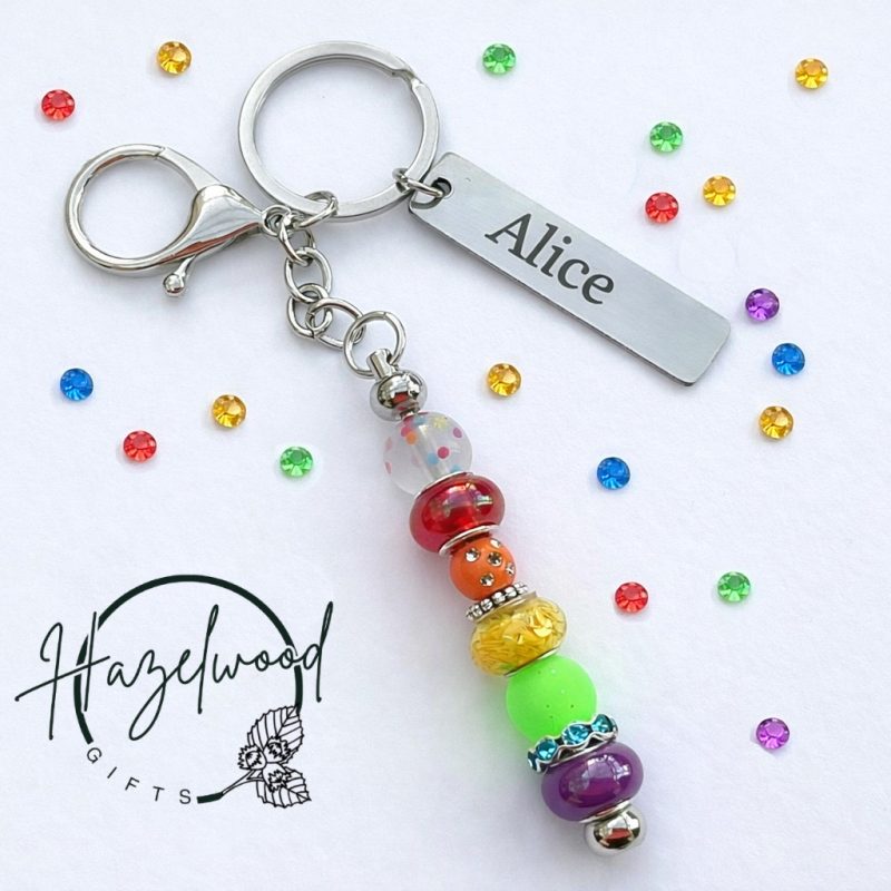 Personalised engraved beaded keyring