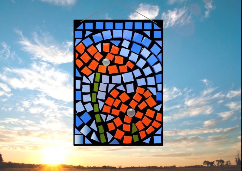 Poppy Stained Glass Mosaic Sun Catcher Kit ~ Choose circle or rectangle