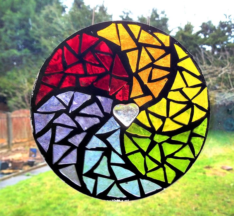 Rainbow Swirl Mosaic Mandala Kit — DIY Stained Glass Craft Project
