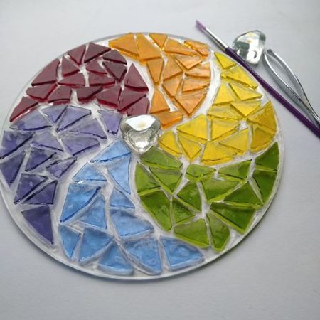Rainbow Swirl Mosaic Mandala Kit — DIY Stained Glass Craft Project
