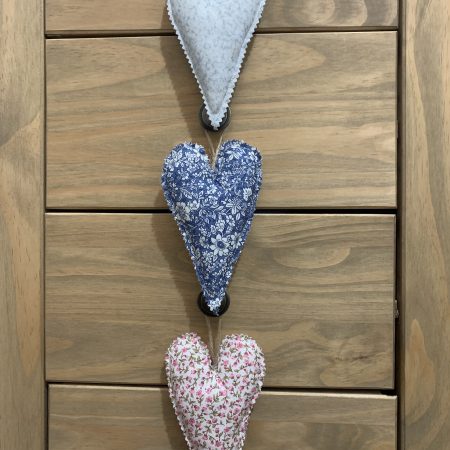 Rustic Floral Hanging Heart Trio - Set of 3 Decorative Fabric Ornaments 'Amélie' - Letterbox Gift