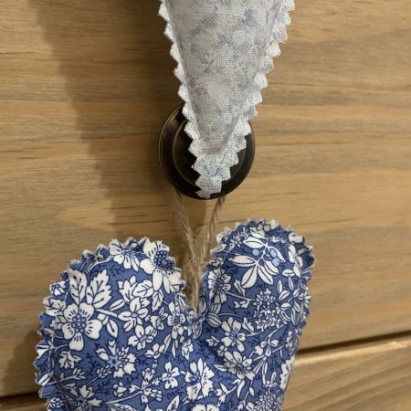 Rustic Floral Hanging Heart Trio - Set of 3 Decorative Fabric Ornaments 'Amélie' - Letterbox Gift