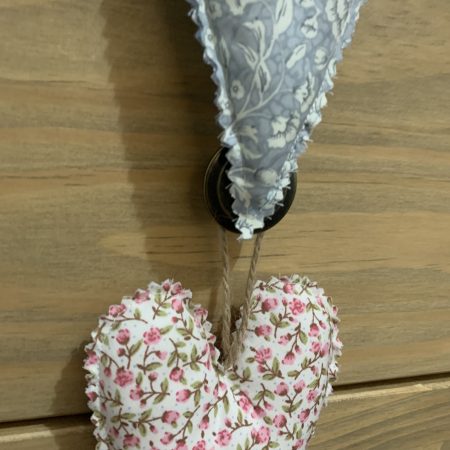 Rustic Floral Hanging Heart Trio - Set of 3 Decorative Fabric Ornaments 'Amélie' - Letterbox Gift
