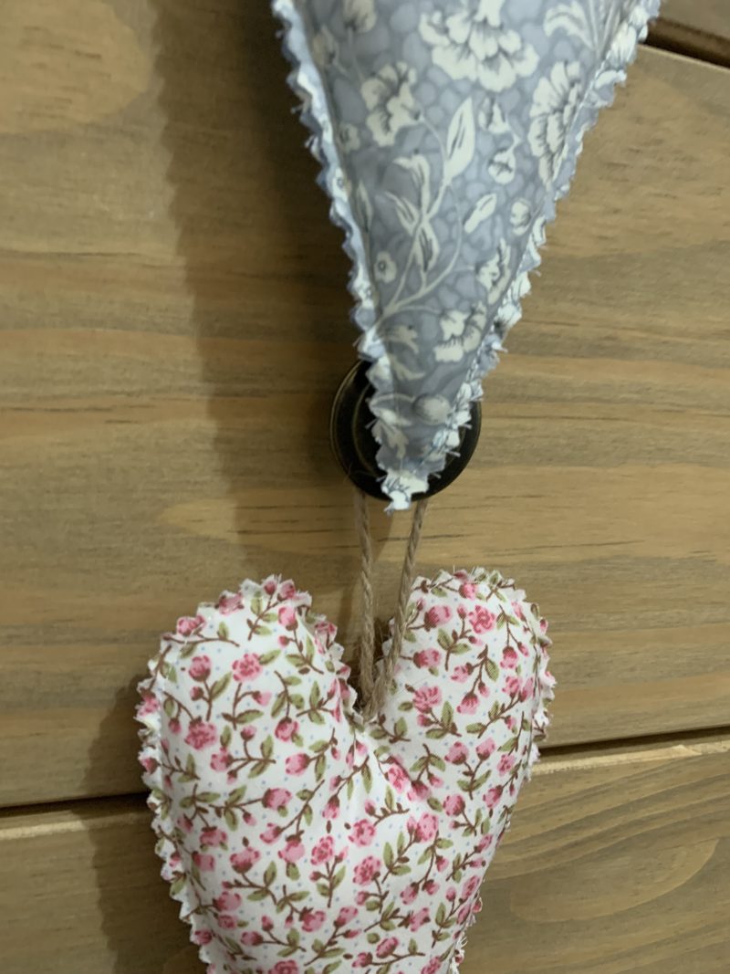 Rustic Floral Hanging Heart Trio - Set of 3 Decorative Fabric Ornaments 'Amélie' - Letterbox Gift