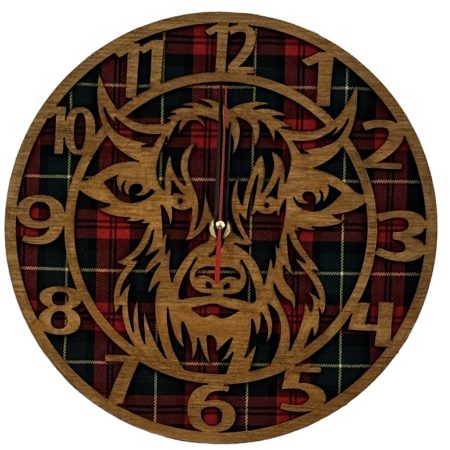 Tartan highland cow clock