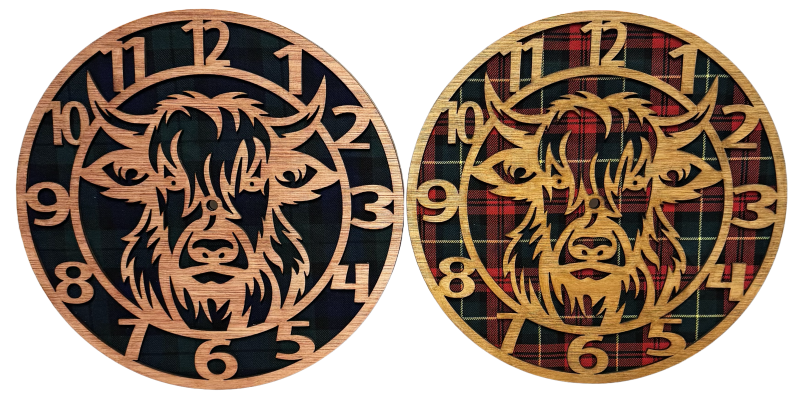Tartan highland cow clock