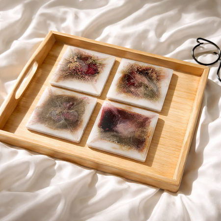 Aurora Burst Resin Coaster Set – Abstract Floral Explosion Coasters (Set of 4)