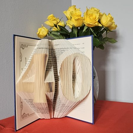 Hand Folded Book Art for 40th Birthday, Recycled Book Gift.