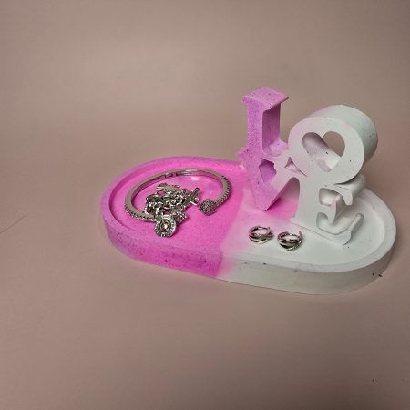 Pink & White Resin Crete Tray and LOVE Statue Set