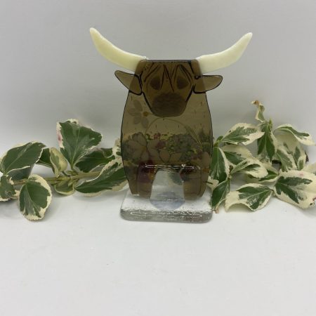Fused Glass Highland cow with flower detail