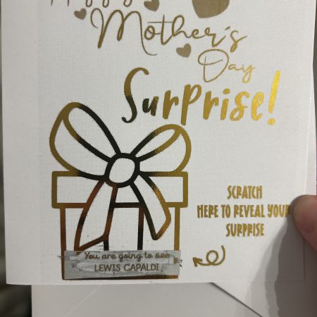 Foiled Personalised surprise concert gift ticket voucher or card for Birthdays, Mothers Day, Fathers Day and special occasions