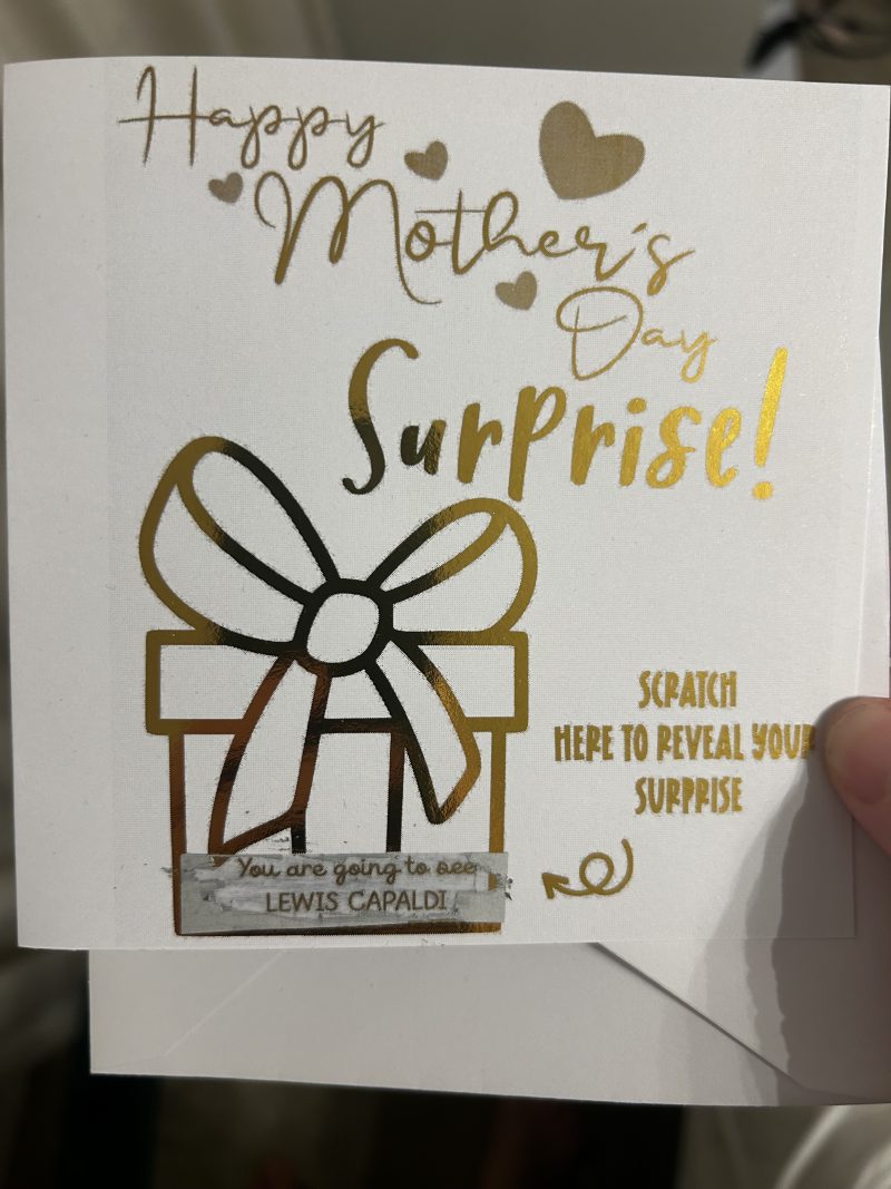 Foiled Personalised surprise concert gift ticket voucher or card for Birthdays, Mothers Day, Fathers Day and special occasions