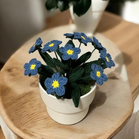 Handmade Crochet Forget-Me-Not flower Plant in Blue, Yellow and Green