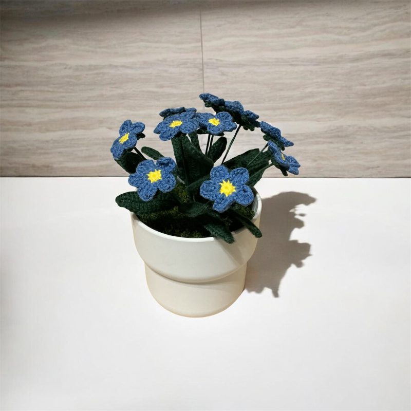 Handmade Crochet Forget-Me-Not flower Plant in Blue, Yellow and Green
