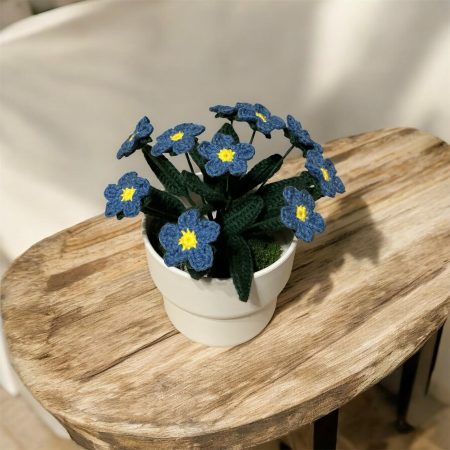 Handmade Crochet Forget-Me-Not flower Plant in Blue, Yellow and Green