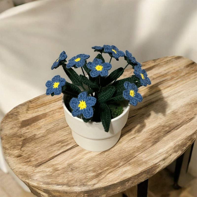 Handmade Crochet Forget-Me-Not flower Plant in Blue, Yellow and Green