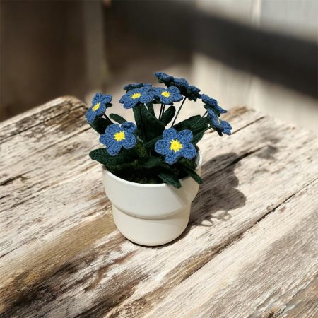Handmade Crochet Forget-Me-Not flower Plant in Blue, Yellow and Green