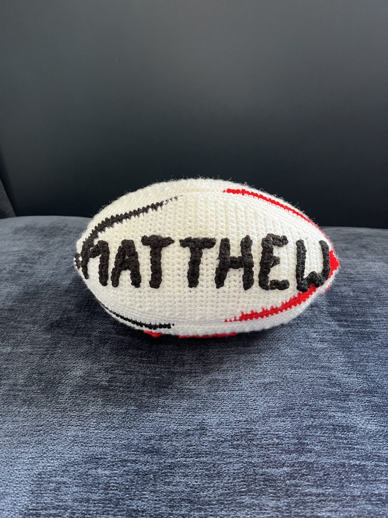 Crocheted rugby ball