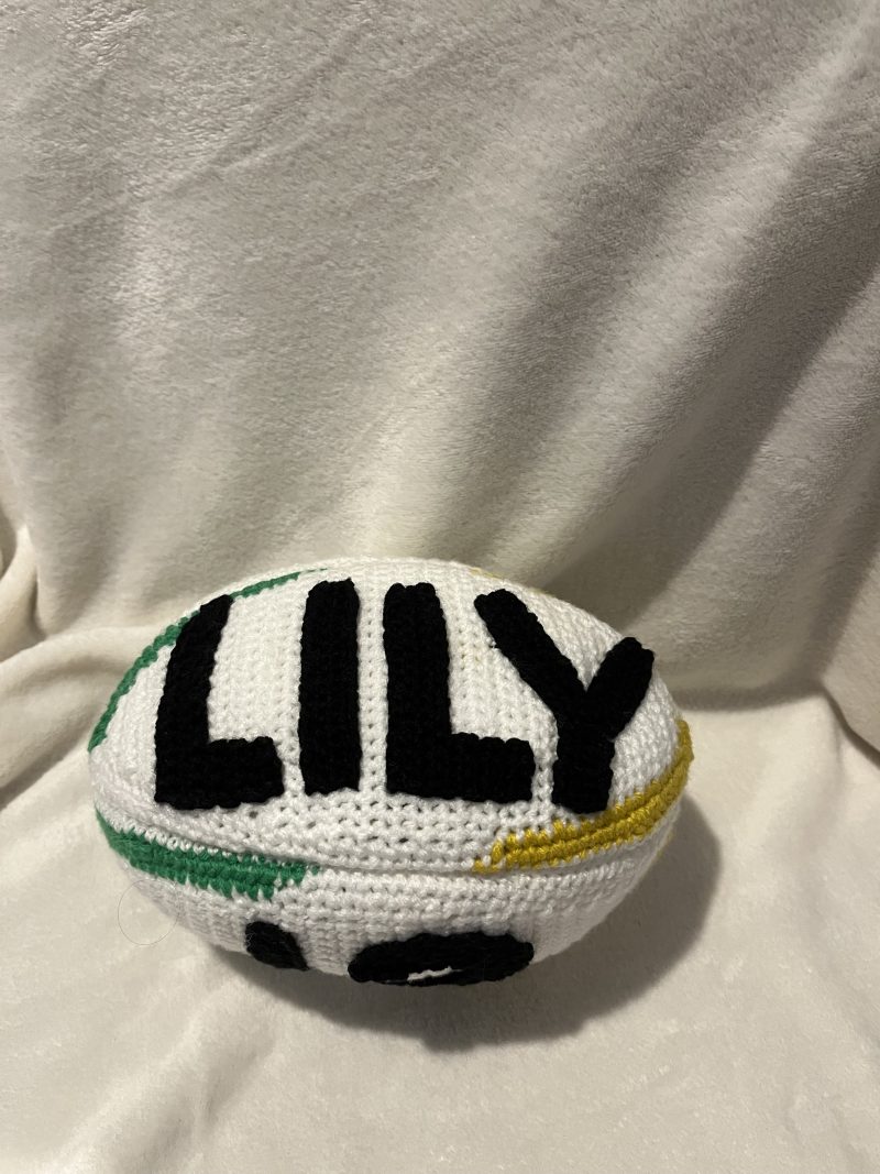 Crocheted rugby ball